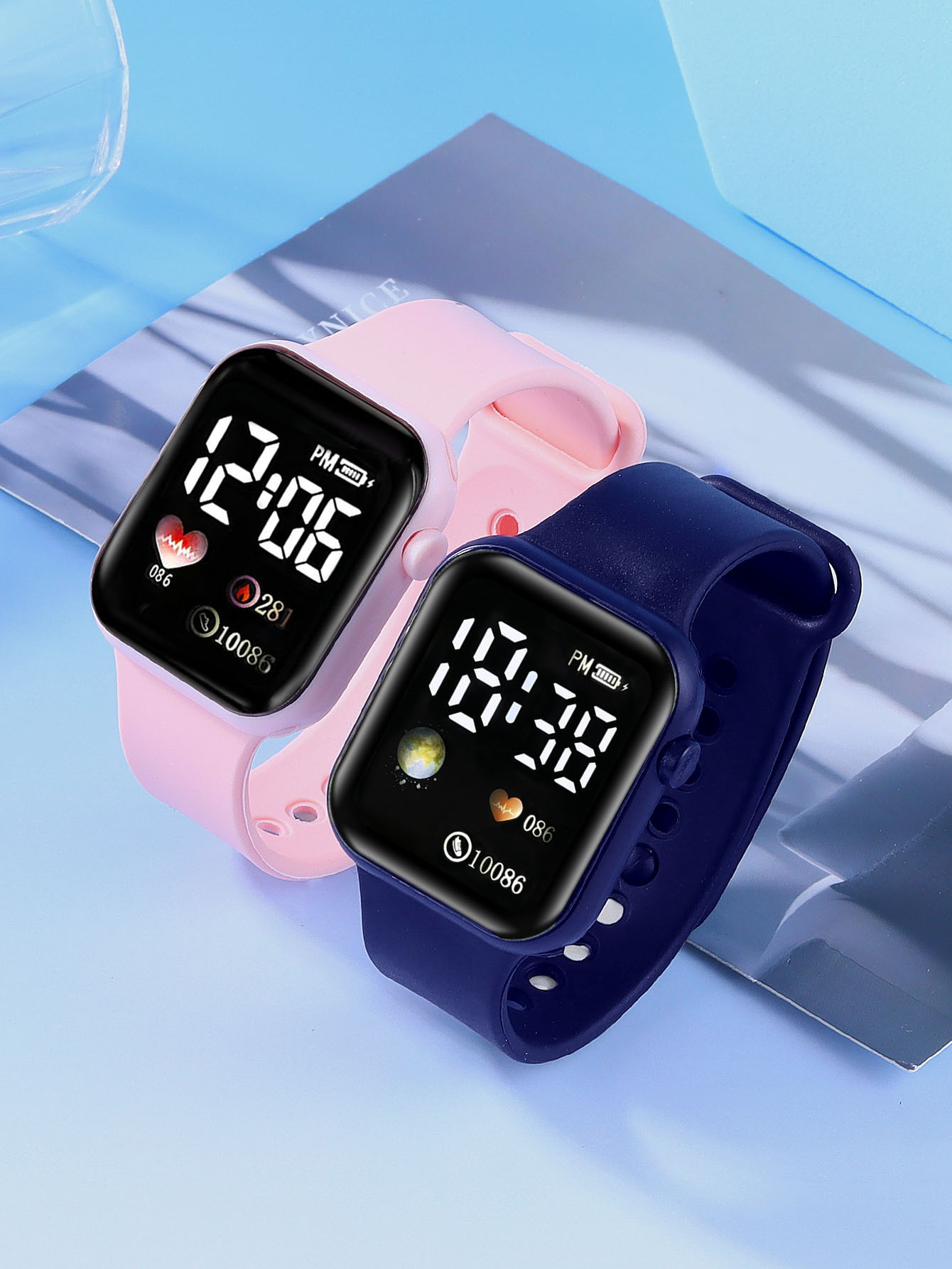 Watches Not Smartwatch - LED 실리콘 사각 전자 시계 하트