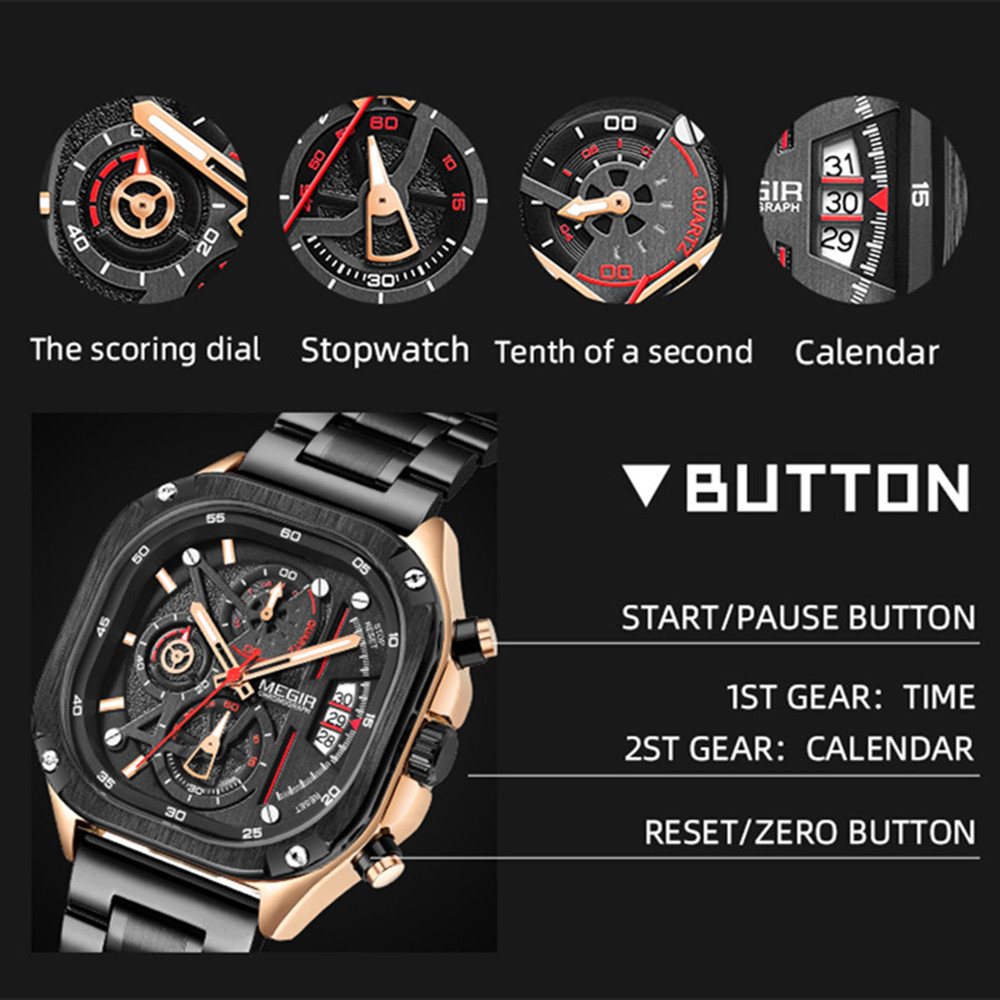 MEGIR 남성용 쿼츠 시계, 세련된 사각형 디자인의  - Smartwatch Digital Watches For Men 리뷰 및 가격