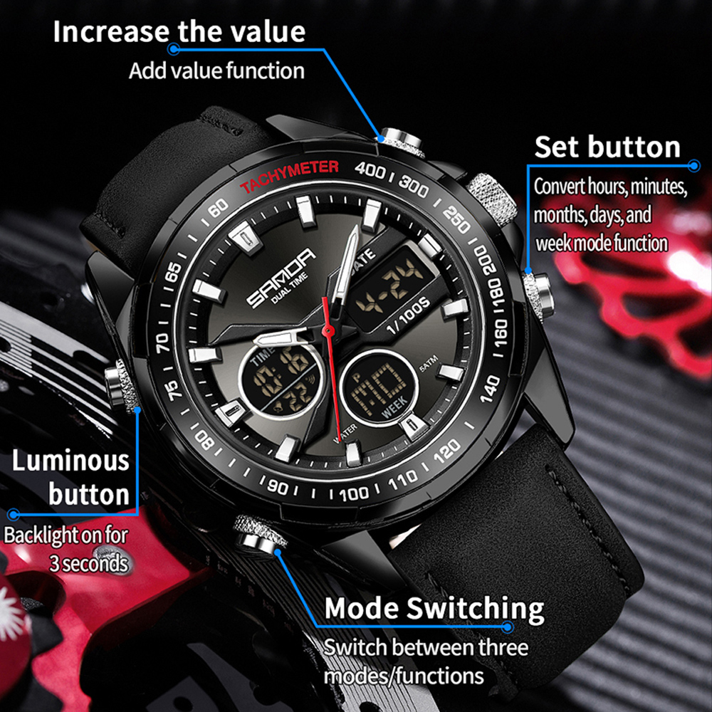 SANDA 럭셔리 크로노그래프 남성 시계 탑 브랜드 스 - Smartwatch Digital Watches For Men 리뷰 및 가격