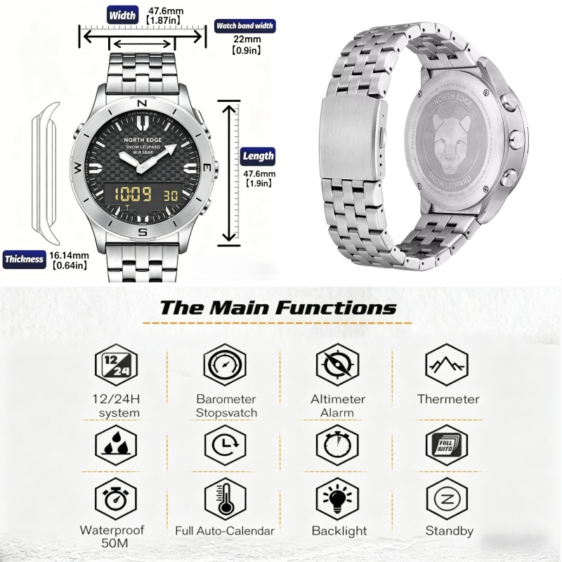 NORTH EDGE 남성용 아웃도어 디지털 시계 50M - Smartwatch Digital Watches For Men 리뷰 및 가격